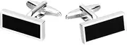 [Generic] Cufflinks For Men 1 Pair Of Men'S Formal Business Shirt Cufflinks Rectangular Black Cufflinks Silver