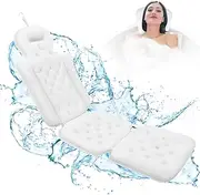Full Body Bath Pillow for Bathtub, Bath Pillows for Tub with Powerful Non-Slip Suction Cups and Mesh Laundry Bag, Luxury Tub Pillow for Bath for Headrest Neck and Back Support White