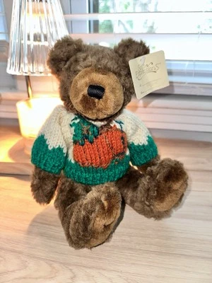 MTY International Brown Fuzzy Teddy Bear Knit Pumpkin Sweater Plush