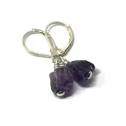 Raw Amethyst Sterling Silver Drop Lever-back Earrings