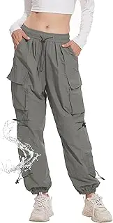 [DINGJIUYAN] Waterproof Trousers Womens Quick Dry Walking Hiking Cargo Pants with Drawstring Outdoor Lightweight Trousers