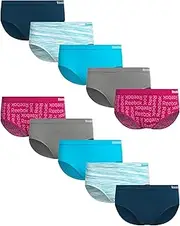 [Reebok] Girls' Hipster Briefs - 10 Pack Breathable Stretch Performance Hipster Panties - Seamless Underwear for Girls (6-16)