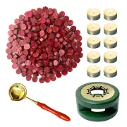 Wax Seal Warmer Kit, 200Pcs Sealing Wax Kit with Burgundy Beads, Spoon and Teali