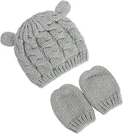 [LIFKOME] 1Set Warm Knitted Hat and Gloves Cute Ear Design Soft Cap for Months Present for Autumn and Winter Outdoor Activities Grey