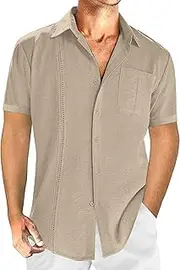 [VgueElegc] Men's Cuban Wedding Shirt Beach Tops Male Short Sleeve Casual Cuban Shirt Trendy Cubans Shirts for Men