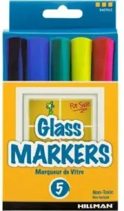 WINDOW MARKERS for Glass & Smooth Surfaces, 5-Color Pack by Hillman - 1 Pack