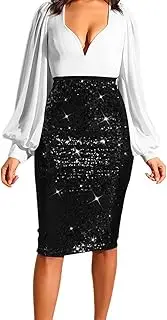 [MIRJAI] Women's High Waist Sparkly Sequins Midi Skirt Pencil Cocktail Party Skirt