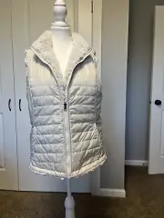 Nicole Miller Women’s Faux Fur Reversible Pockets Zip Vest Color Ivory LARGE