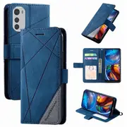 For Motorola Moto E32 Case SupRShield Wallet Card Leather Flip Magnetic Stand Phone Cover (Blue)