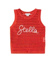 [Stella McCartney Kids] Stella McCartney Kids Open-knit cotton sweater vest Y 4 red