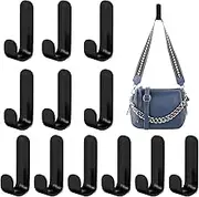 Wall Hooks, 12 Pcs Self Adhesive Wall Hooks, Heavy Duty Coat Hooks for Bathroom, Kitchen, Shower (Black)