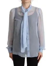Dolce & Gabbana Dolce Gabbana Silk Tie Neck Blouse Women Light Blue Tops