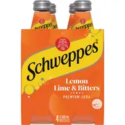 Schweppes Lemon Lime Bitters Soft Drink Mixers Glass Bottle Multipack 300mL x 4 pack