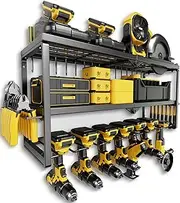 Power Tool Organizer, Garage Organization with 7 Drill Holders, Amoowis Tool Box Organizers and Storage Wall Mount, Metal Shelf Heavy Duty, Utility Rack for Screwdriver Pegboard Shed Workshop