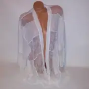 Victoria Secret Lingerie Robe Kimono Cover Up M/L Medium Large White Allover Lac