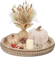 Sintosin 16" Hand Crafted Beaded Wood Serving Tray, Large Round Decorative Tray, Farmhous Serving Platter and Rustic Candle Holder Tray, Coffee Table Tray Centerpieces for Dining Room