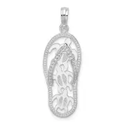 Sterling Silver De-Ani Rhodium-Plated 3D Cut-Out Turtles Flip-Flop Pendant