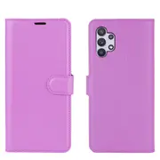 For Samsung Galaxy A32 5G Lychee Folio Protective Case, Kickstand, Wallet, Purple