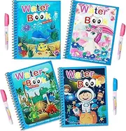 4 Pack Cartoon Water Coloring Magic Book with Water Pen, Water Coloring Magic Book Toddlers Kids Reusable Painting Unicorn Animal Cartoon Coloring Book Boys Girls Educational Learning Toys Gifts