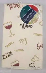Kitchen Towel Wine Glass Garlic Pasta design Micro Fiber set of 2 Hand