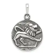 Sterling Silver Polished Antique Finish Leo Horoscope Zodiac Pendant