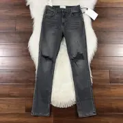 Current Elliott Women's Size 26 Powder Grey Distressed Stovepipe Denim Jeans