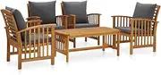 vidaXL Solid Acacia Wood Garden Lounge Set with Cushions 5 Piece Wooden Outdoor Patio Bench Chair Table Seating Seat Sitting Furniture Setting