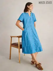 White Stuff Blue Iris Cotton Jacquard Dress (F20583) | $196