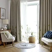 Melodieux Wheat Embroidery Linen Wide Curtains for Living Room Patio Door Large Window Grommet Drape Farmhouse Style, Beige/Green, 100 by 96 Inch (1 Panel)