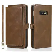 Case Card Slot Holder Cash Pocket PU Leather Sleeve, Brown - Samsung S10E