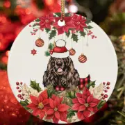 Merry Xmas Cocker Spaniel Dog Ornament Flower Wreath Christmas Gift Tree Decor