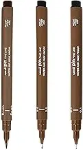 Uni Pin Fineliner Drawing Pen - 0.1mm, 0.5mm & Brush Tips - Sepia Ink - Pack of 3
