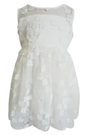 Popatu Kids' 3D Floral Appliqué Tulle Party Dress in White at Nordstrom, Size 4