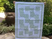 Handmade patchwork quilt. Baby cot quilt. Beautiful bunnies in green (#122)