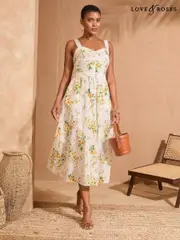 Love & Roses Ivory Floral 100% Cotton Broderie Full Skirt Midi Sundress (AP7065) | $166