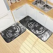 Kitchen Mats for Floor, 2 Piece, Big Cat Astronaut White Funny Cute Washable Non-Slip Kitchen Rugs Set for Home & Office, Sink, Laundry, 19.7” x 27.6” + 19.7” + 47.2”