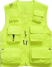 [Flygo] Men's Casual Outdoor Work Safari Fishing Travel Photo Cargo Vest Jacket Multi Pockets