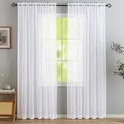 Sheer Curtains Voile Curtains 2 Panels for Living Room, Light Filtering Rod Pocket Super Soft and Breathable Window White Sheer Curtain Panels for Bedroom, Curtains & Drapes, Nursery, W132 x D243 cm