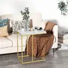 White Marble Bedside Sofa Side End Table Coffee Tray C Shaped Laptop Stand Gold