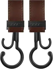 e.x.p.Japon PP Baggy Hook, Mat BK - Synthetic Leather, Brown, 360 Degree Rotation, Double Hook, Stroller, Luggage Hook, Load Capacity: Approx. 132.3 lbs (60 kg), Stroller Hooks, Pack of 2, bgh11mbk