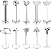 [Briana Williams] 16G Forward Helix Earring Cartilage Tragus Earrings Stud 8mm Stainless Steel & Clear Flexible Lip Rings Labret Studs Monroe Piercing Jewelry for Women Men