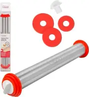 Good Cooking Adjustable XL Pastry Rolling Pin w Thickness Rings- Great Gift Idea