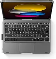 Swivel Keyboard Case for iPad 10th Generation 2022 10.9-inch A2696 A2777 A2757; Wireless Rotatable Cover and Pencil Holder, Multi-Touch Ttrackpad, RGB Backlit, Space Gray