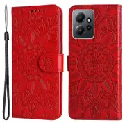 For Xiaomi Redmi Note 12 4G Phone Wallet Case PU Leather Sunflower Imprinted Stand Cover with Strap