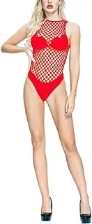 [Generic] Women's Sheer Fishnet Thong Leotard Bodysuit Tank Tops Nightwear Jumpsuit Halter Neck Mini Dress