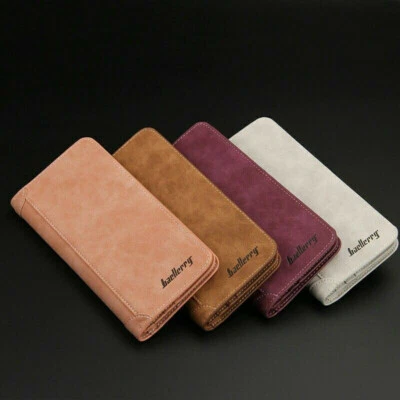 Retro Mens Clutch Leather Bifold Long Wallet Checkbook Card Holder Handbag Gifts