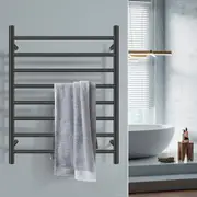 Black Aluminium Electric Heated Towel Rail Rack Ladder Warmer 8 Round Bars