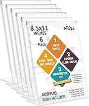 6Pack 8.5x11 Acrylic Sign Holder with Vertical Slanted Back, Clear Plastic Sign Holder Picture Photo Frames, Flyer Document Paper Display Stand for Office Desktop