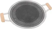 BBQ Plate, Round Korean Grill Pan, Stainless Steel Non Stick BBQ Griddle with Wooden Handle for Induction Cooker Gas Stove Indoor Outdoor Grilling, Camping Griddle Plate (34cm)