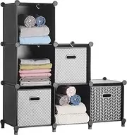 Puroma Cube Storage Organizer 6-Cube Bookshelf Plastic Square DIY Closet Cabinet Organizer Shelving for Home, Office, Bedroom - Black